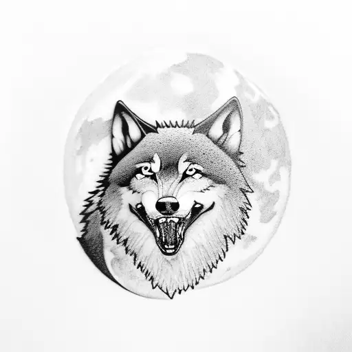 A wolf howling at a moon made of coffee beans tattoo design idea