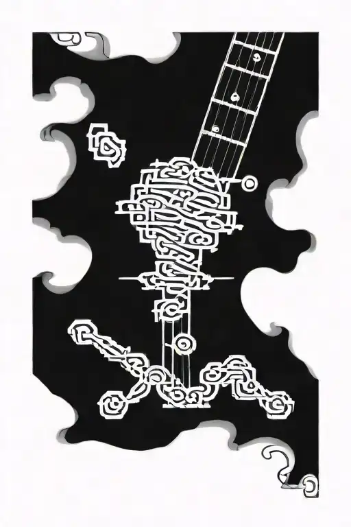 Guitar Fret bored turning into DNA double helix tattoo design idea