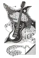 Guitar Fret bored turning into DNA double helix tattoo design idea