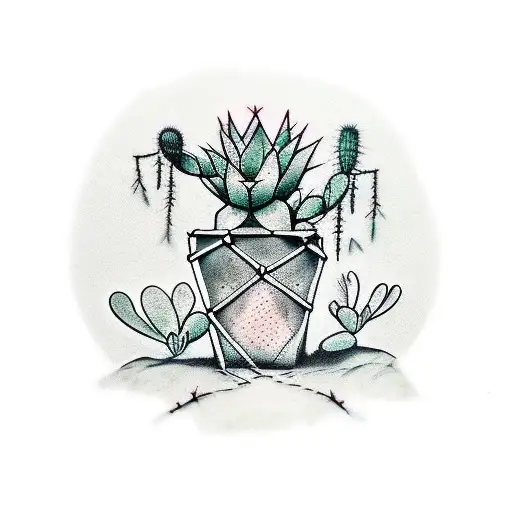 Create a cactus tattoo with a twist, incorporating elements of Travis Scott's persona 'Cactus Jack' tattoo design idea