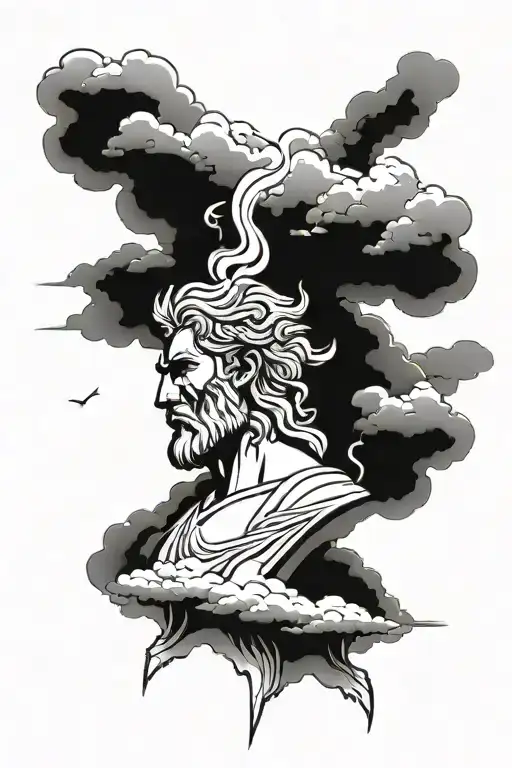 zeus and storm clouds tattoo design idea