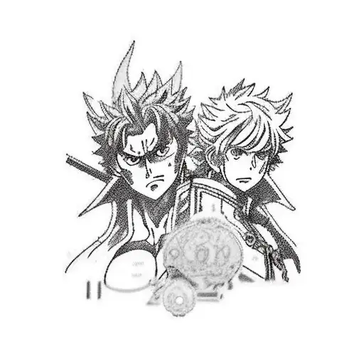 fight scene from the anime serie "black clover" with asta and dante tattoo design idea