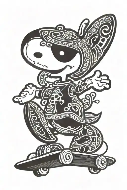 Snoopy riding a skateboard tattoo design idea