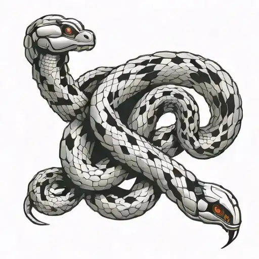 A robotic snake wrapped around a binary code forming the shape tattoo design idea