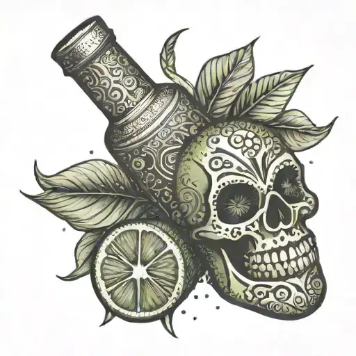 shot tequila lime tattoo design idea