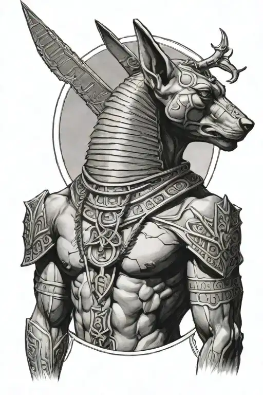 anubis facing foward holding a scale tattoo design idea