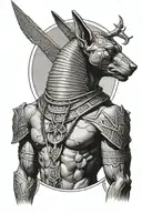 anubis facing foward holding a scale tattoo design idea