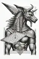 anubis facing foward holding a scale tattoo design idea