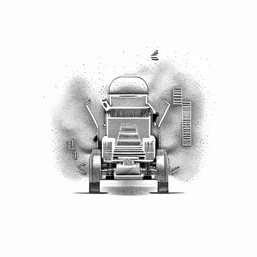 Heavy equipment machinery transformed into a car tattoo design idea