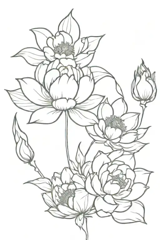 peonies, roses, sunflowers, lotus flower mix tattoo design idea