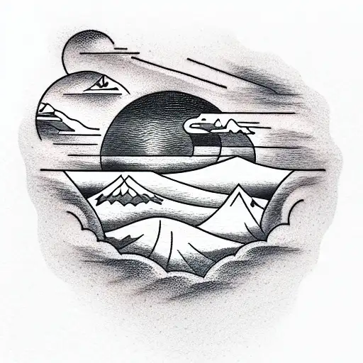 black and white sunset tattoo
