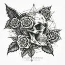 A detailed tattoo featuring Billie Eilish's lyrics intertwined with a skull, roses, and a compass tattoo design idea