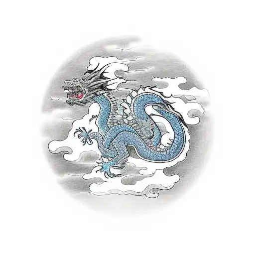 dragon coming out of clouds tattoo design idea