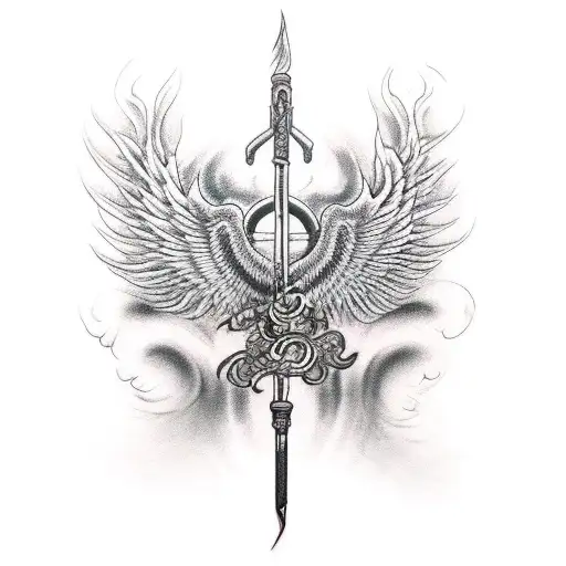 Phoenix holding a rod of Asclepius tattoo design idea