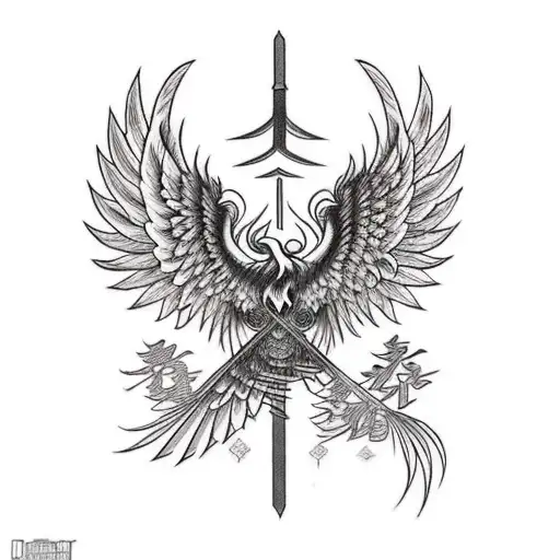 Phoenix holding a Caduceus tattoo design idea