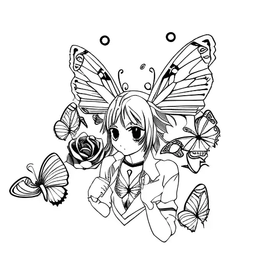 solo levelling anime with butterfly  tattoo design idea