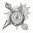 An old pocket watch and compass surrounded tattoo design idea