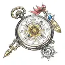 An old pocket watch and compass surrounded tattoo design idea
