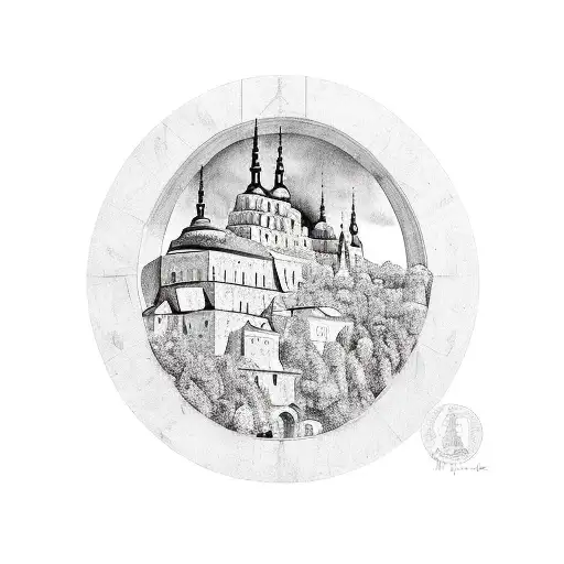 An artistic depiction of Slovakia's historical landmarks in sketch style tattoo design idea