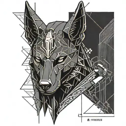 Cyberpunk anubis with scale of justice scale balanced tattoo design idea