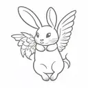 small bunny with angel wings flying tattoo design idea