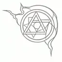 Natasha Romanoff's symbol with Wanda Maximoff's symbol surrounded by red magic  tattoo design idea