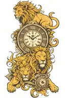 lion and clock surround shoulder sleeve tattoo design idea
