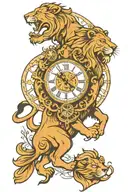 lion and clock surround shoulder sleeve tattoo design idea