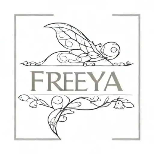 scroll with name "Freya" inside tattoo design idea