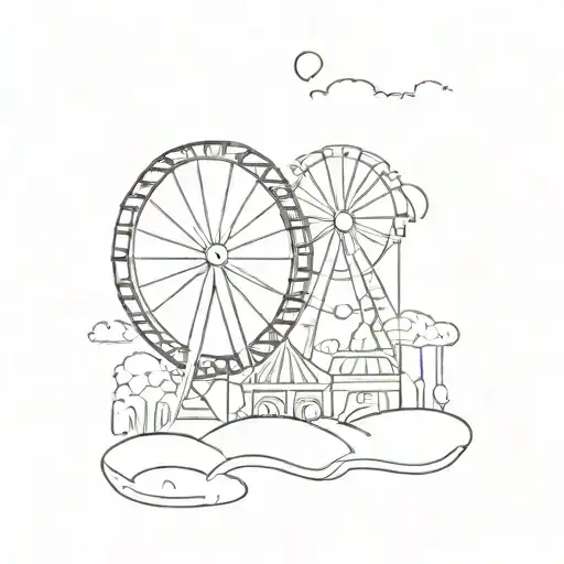 A minimalist tattoo design of a whimsical amusement park with roller coasters and ferris wheels, symbolizing your love for fun and excitement tattoo design idea