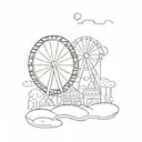 A minimalist tattoo design of a whimsical amusement park with roller coasters and ferris wheels, symbolizing your love for fun and excitement tattoo design idea