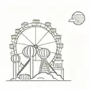 A minimalist tattoo design of a whimsical amusement park with roller coasters and ferris wheels, symbolizing your love for fun and excitement tattoo design idea
