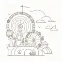 A minimalist tattoo design of a whimsical amusement park with roller coasters and ferris wheels, symbolizing your love for fun and excitement tattoo design idea