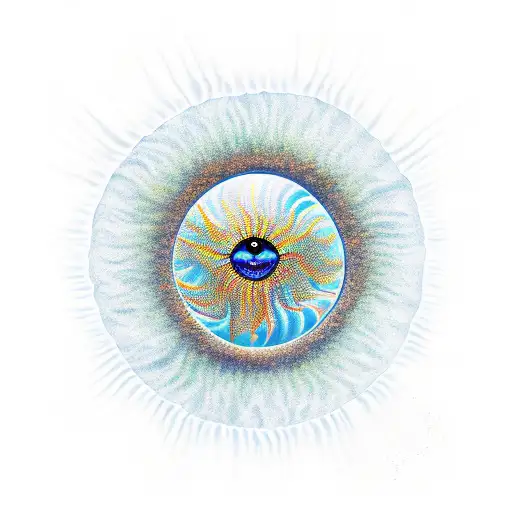 water ripples with small hand reaching out holding the sun tattoo design idea