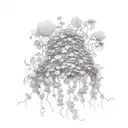 A stack of books with vines and flowers growing around them tattoo design idea