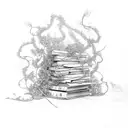 A stack of books with vines and flowers growing around them tattoo design idea