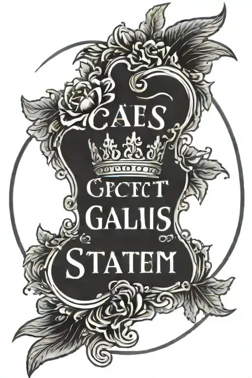 The inscription in Latin style "Caesarem Decet Stantem Mori", which is encircled by the crown of Gaius Julius Caesar tattoo design idea