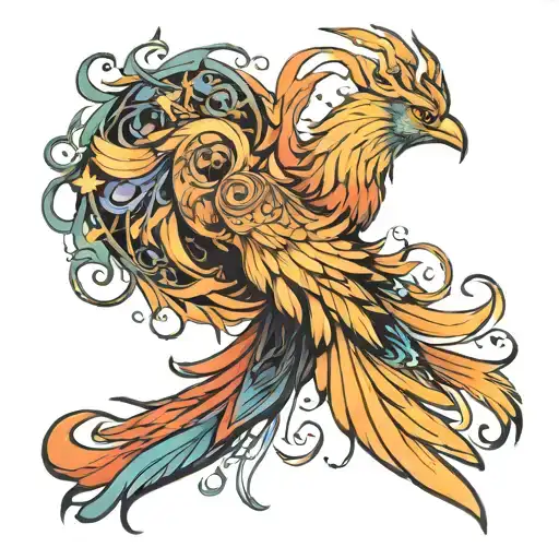 i want an phoenix and an boreal aurora tattoo mixed tattoo design idea