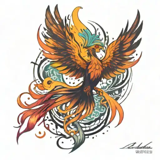 i want an phoenix mixed with the aurora boreal effect and colours tattoo design idea