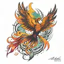 i want an phoenix mixed with the aurora boreal effect and colours tattoo design idea