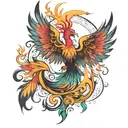 i want an phoenix mixed with the aurora boreal effect and colours tattoo design idea
