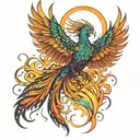 i want an phoenix mixed with the aurora boreal effect and colours tattoo design idea
