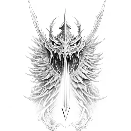 woodendgraving, Nazgul on his nazgul bird, warrior beneath hin tattoo design idea