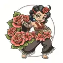 happy dancing hula Stich with roses around  tattoo design idea