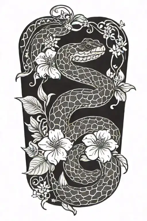 boa snake with jasmine flowers tattoo design idea