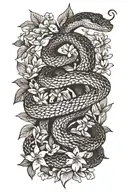 snake with jasmine flowers tattoo design idea