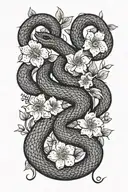 snake with jasmine flowers tattoo design idea