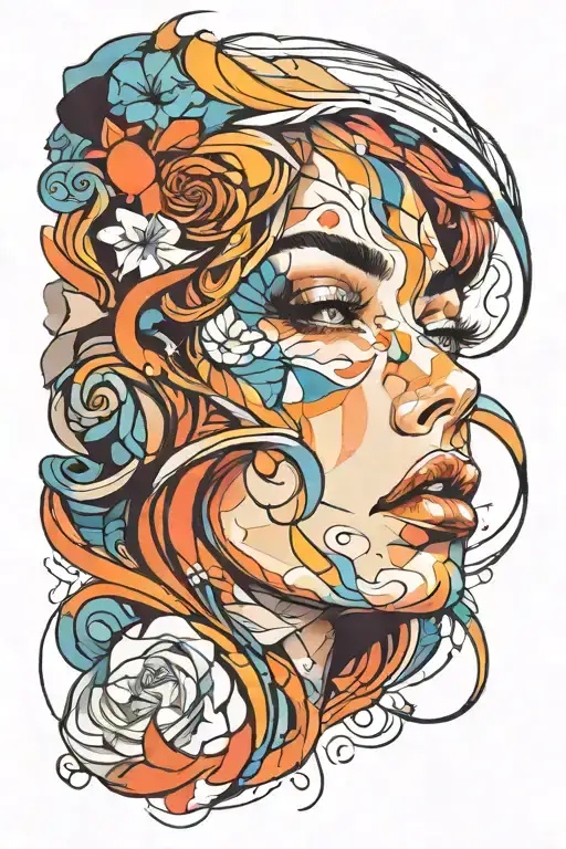 women face abstract colored tattoo design idea