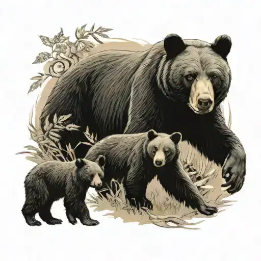 Black Bear protecting her cubs with tribal   tattoo design idea