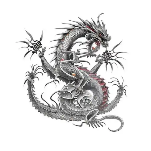 metal dragon with floral and skeletal structure more flowers and more detailed tattoo design idea